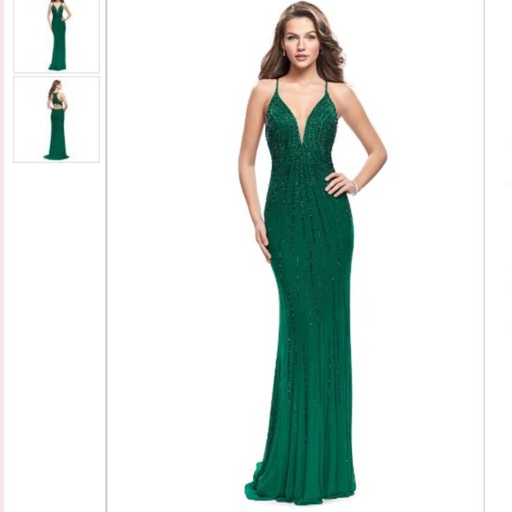 Gigi 26300 Forest GreenJeweled Fitted Evening Gown